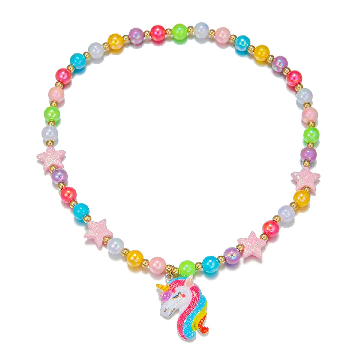 Simple Style Star Unicorn Plastic Resin Beaded Handmade Girl's Necklace 1 Piece