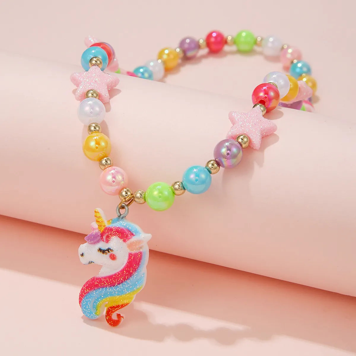 Simple Style Star Unicorn Plastic Resin Beaded Handmade Girl's Necklace 1 Piece