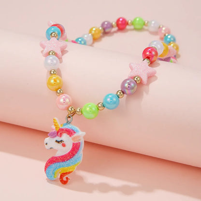 Simple Style Star Unicorn Plastic Resin Beaded Handmade Girl's Necklace 1 Piece