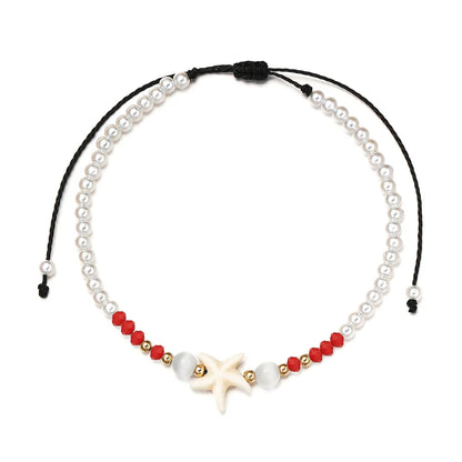 Simple Style Starfish Imitation Pearl Braided Rope Beaded Unisex Anklet