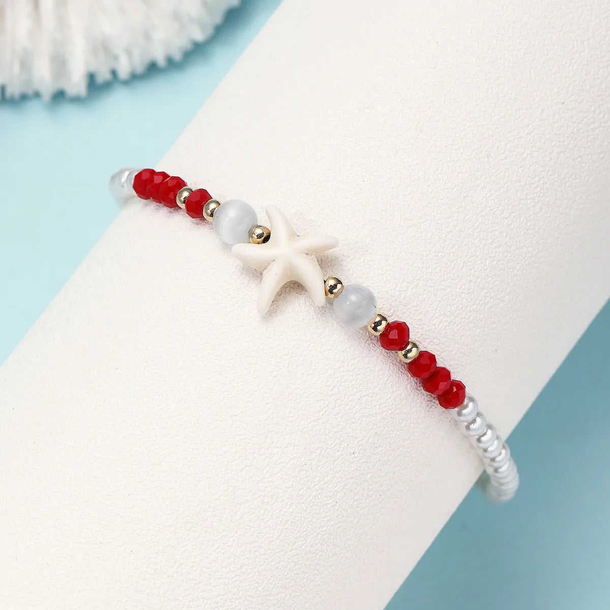 Simple Style Starfish Imitation Pearl Braided Rope Beaded Unisex Anklet