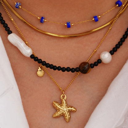 Simple Style Starfish Shell Natural Stone Titanium Steel Pearl Necklace In Bulk