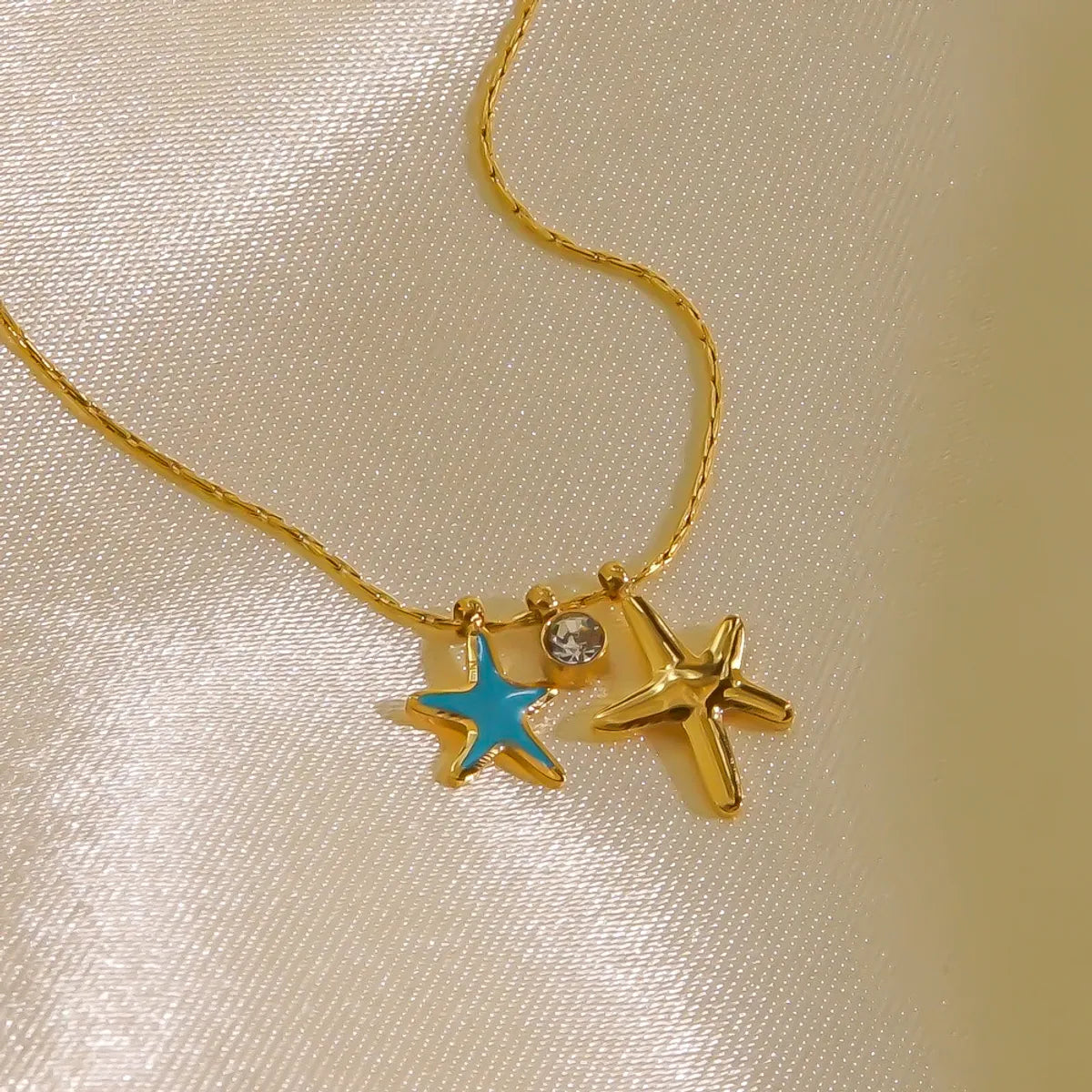 Simple Style Starfish Stainless Steel Titanium Steel Enamel Inlay Zircon Pendant Necklace