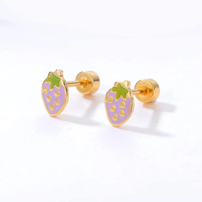 Simple Style Strawberry Stainless Steel Ear Studs