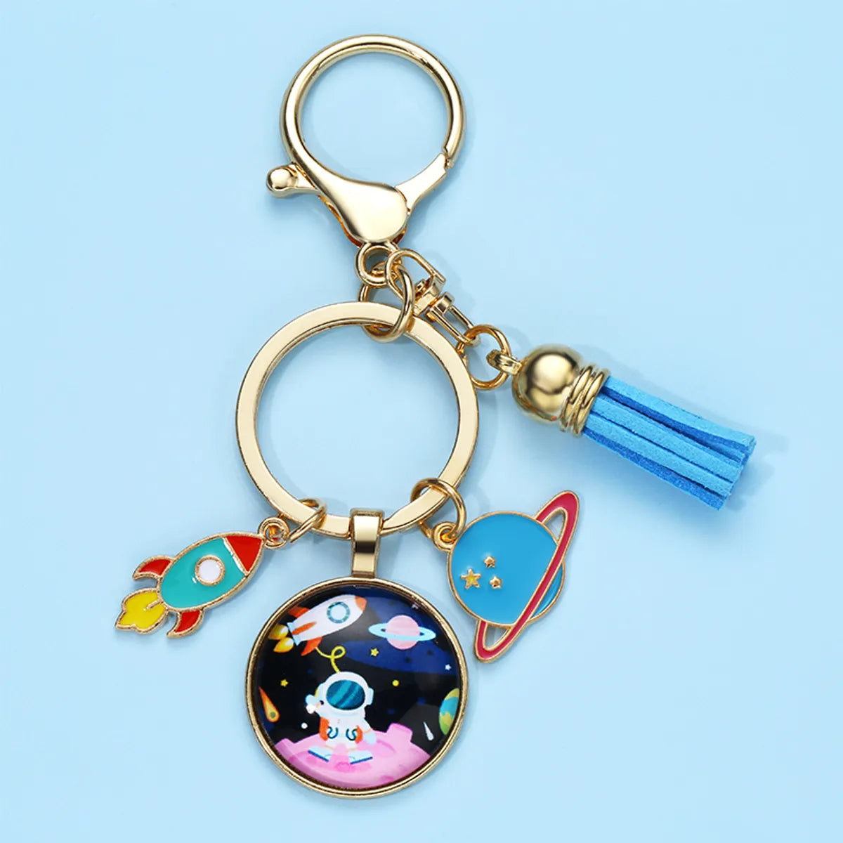 Simple Style Streetwear Astronaut Rocket Glass Bag Pendant Keychain