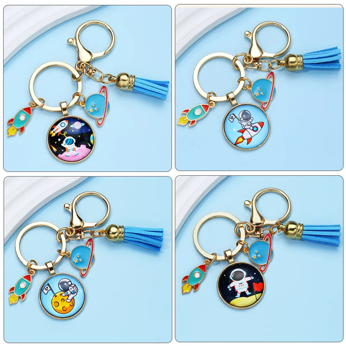 Simple Style Streetwear Astronaut Rocket Glass Bag Pendant Keychain