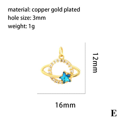 Simple Style Streetwear Astronaut Rocket Heart Shape Copper Enamel Inlay Zircon 18k Gold Plated Charms