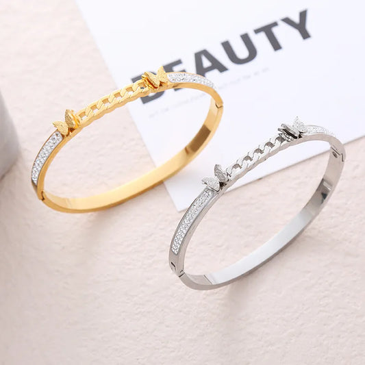 Simple Style Streetwear Butterfly Stainless Steel Inlay Zircon Bangle