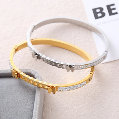 Simple Style Streetwear Butterfly Stainless Steel Inlay Zircon Bangle