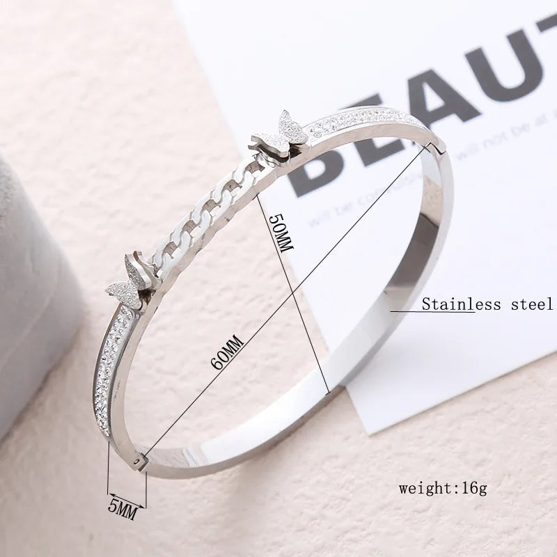 Simple Style Streetwear Butterfly Stainless Steel Inlay Zircon Bangle