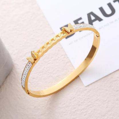 Simple Style Streetwear Butterfly Stainless Steel Inlay Zircon Bangle