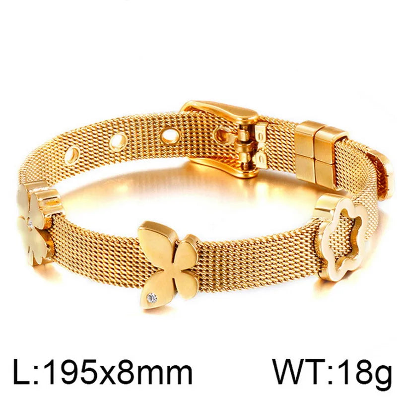 Simple Style Streetwear Butterfly Titanium Steel 18K Gold Plated Women'S Bracelets