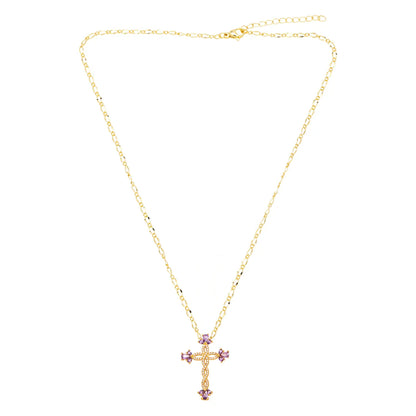 Simple Style Streetwear Cross Copper Plating Inlay Zircon 18k Gold Plated Pendant Necklace