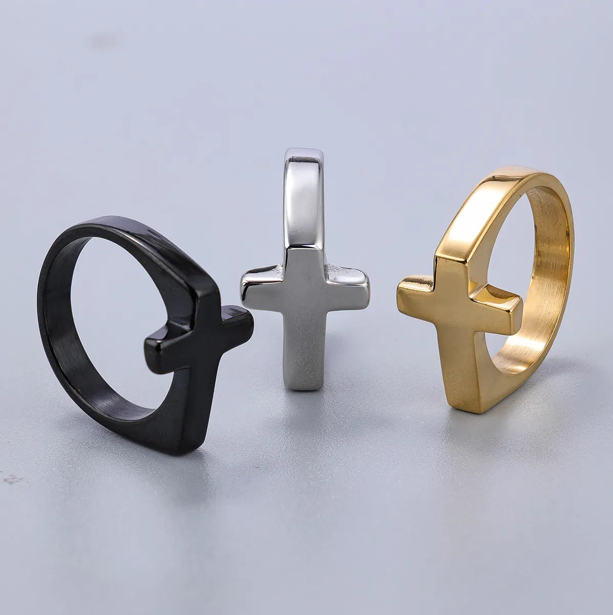 Simple Style Streetwear Cross 304 Stainless Steel Men'S Rings