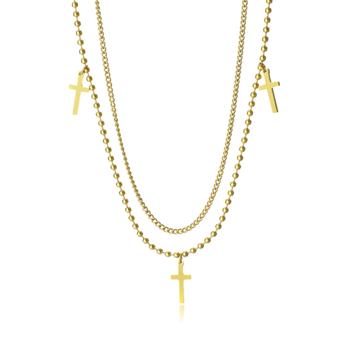 Simple Style Streetwear Cross Stainless Steel Plating 18k Gold Plated Double Layer Necklaces