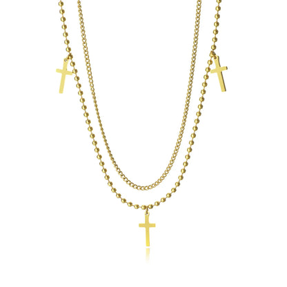 Simple Style Streetwear Cross Stainless Steel Plating 18k Gold Plated Double Layer Necklaces