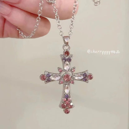 Simple Style Streetwear Cross Zircon Alloy Wholesale Pendant Necklace