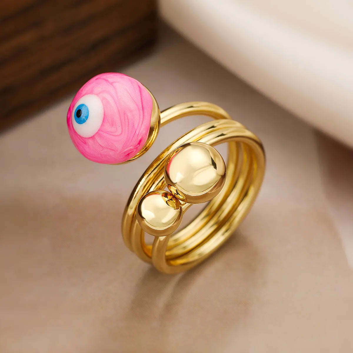 Simple Style Streetwear Devil's Eye Copper Enamel Plating 18k Gold Plated Open Rings