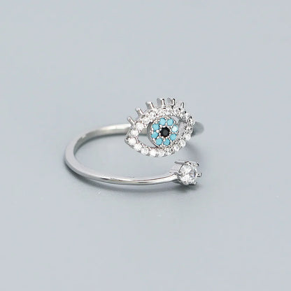 Simple Style Streetwear Eye Sterling Silver Inlay Zircon Open Ring