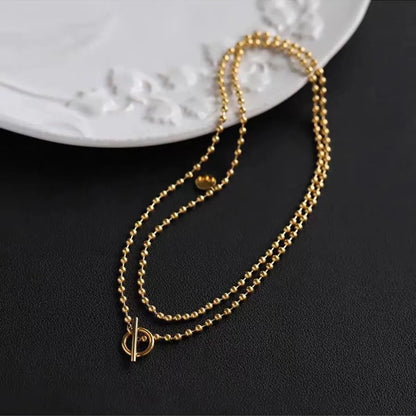 Simple Style Streetwear Geometric Titanium Steel 18k Gold Plated Double Layer Necklaces