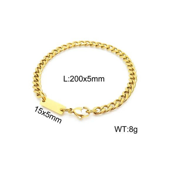 Simple Style Streetwear Geometric Titanium Steel 18K Gold Plated Men'S Bracelets Necklace