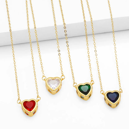 Simple Style Streetwear Heart Shape Copper Plating Inlay Zircon 18k Gold Plated Pendant Necklace