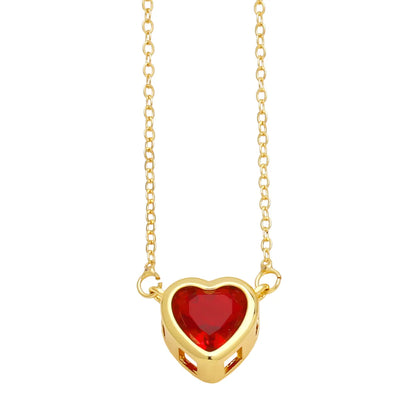 Simple Style Streetwear Heart Shape Copper Plating Inlay Zircon 18k Gold Plated Pendant Necklace