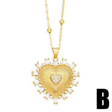 Simple Style Streetwear Heart Shape Wings Copper Plating Inlay Zircon 18k Gold Plated Pendant Necklace