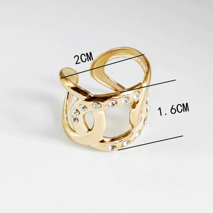 Simple Style Streetwear Leaves Stainless Steel Titanium Steel Inlay Rhinestones Open Rings