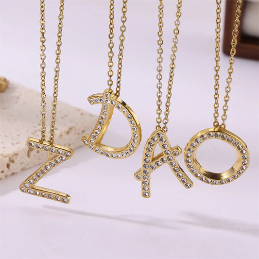 Wholesale Jewelry Simple Style Streetwear Letter Stainless Steel Zircon 18K Gold Plated Plating Inlay Pendant Necklace