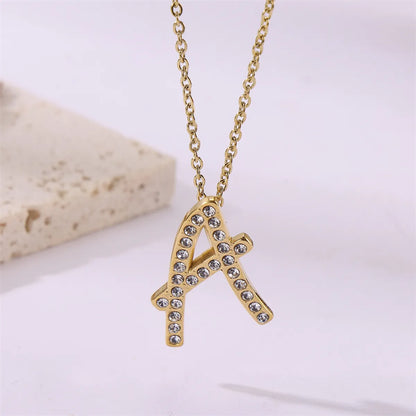 Wholesale Jewelry Simple Style Streetwear Letter Stainless Steel Zircon 18K Gold Plated Plating Inlay Pendant Necklace