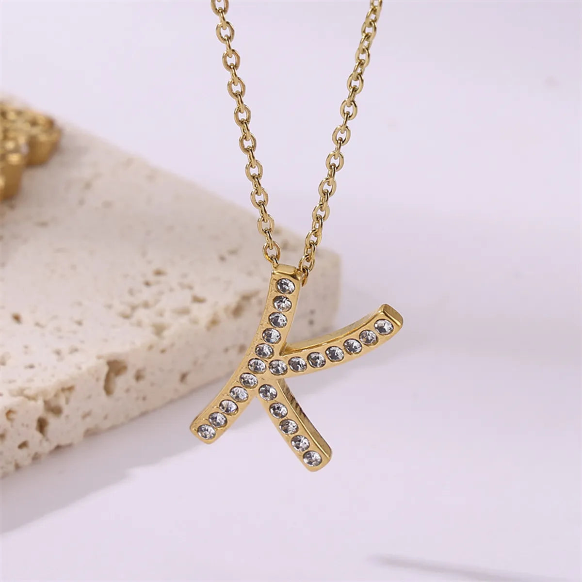 Wholesale Jewelry Simple Style Streetwear Letter Stainless Steel Zircon 18K Gold Plated Plating Inlay Pendant Necklace