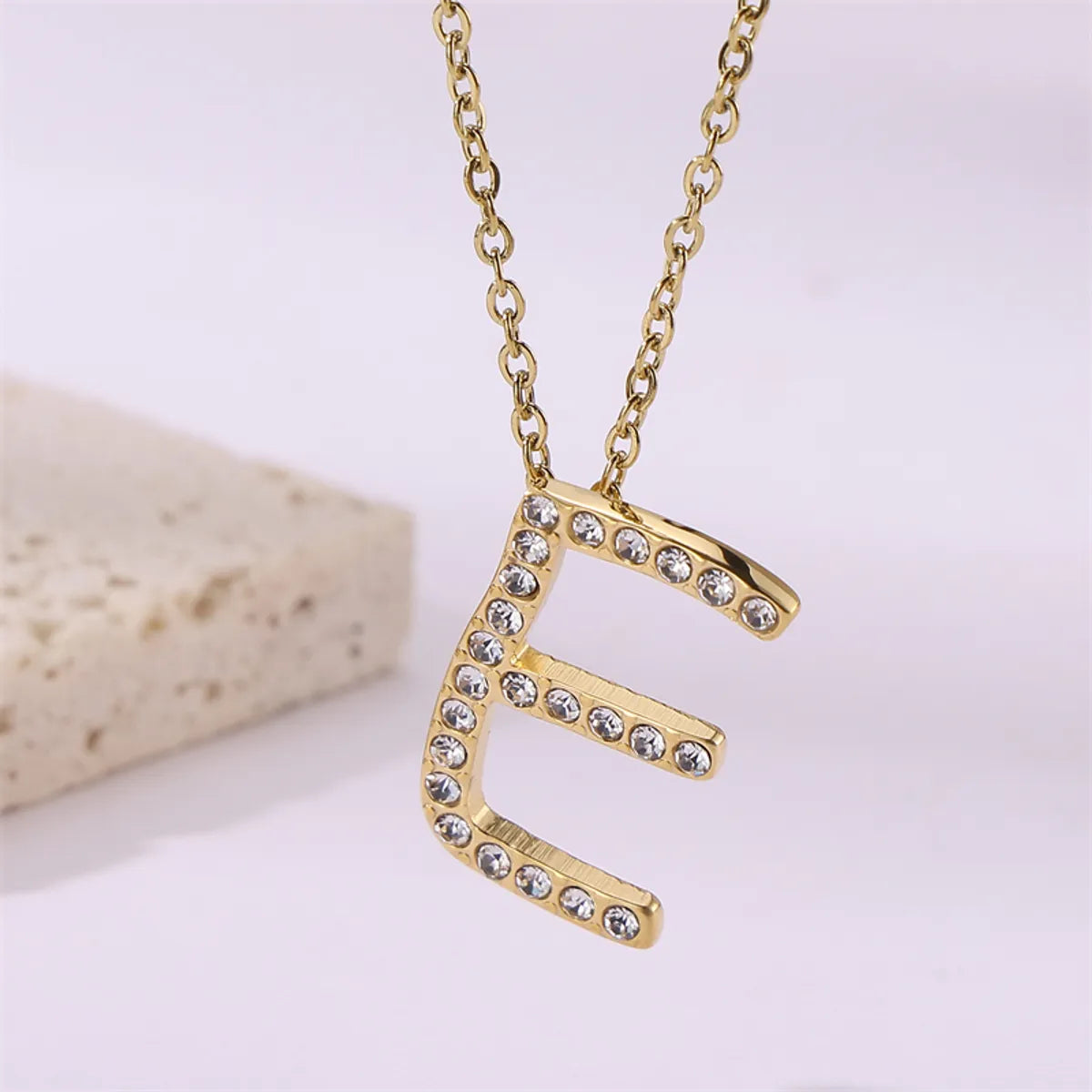 Wholesale Jewelry Simple Style Streetwear Letter Stainless Steel Zircon 18K Gold Plated Plating Inlay Pendant Necklace