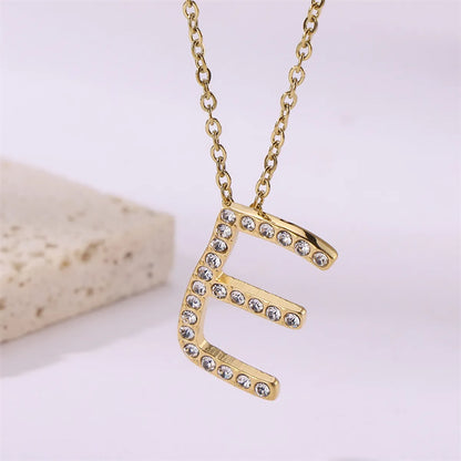 Wholesale Jewelry Simple Style Streetwear Letter Stainless Steel Zircon 18K Gold Plated Plating Inlay Pendant Necklace