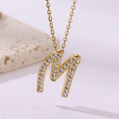 Wholesale Jewelry Simple Style Streetwear Letter Stainless Steel Zircon 18K Gold Plated Plating Inlay Pendant Necklace