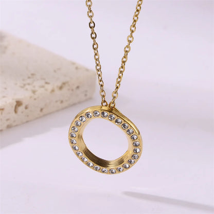 Wholesale Jewelry Simple Style Streetwear Letter Stainless Steel Zircon 18K Gold Plated Plating Inlay Pendant Necklace