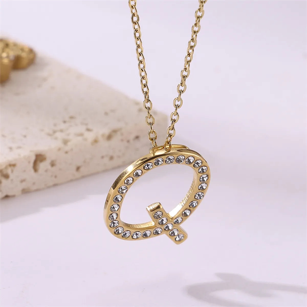 Wholesale Jewelry Simple Style Streetwear Letter Stainless Steel Zircon 18K Gold Plated Plating Inlay Pendant Necklace