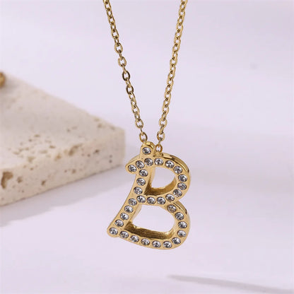 Wholesale Jewelry Simple Style Streetwear Letter Stainless Steel Zircon 18K Gold Plated Plating Inlay Pendant Necklace