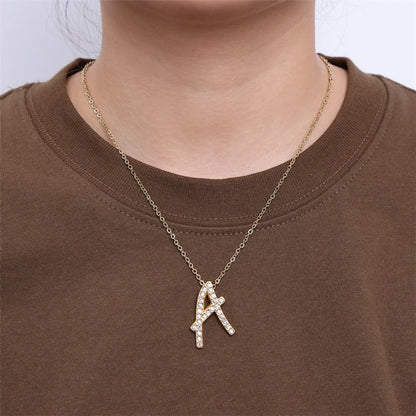 Wholesale Jewelry Simple Style Streetwear Letter Stainless Steel Zircon 18K Gold Plated Plating Inlay Pendant Necklace