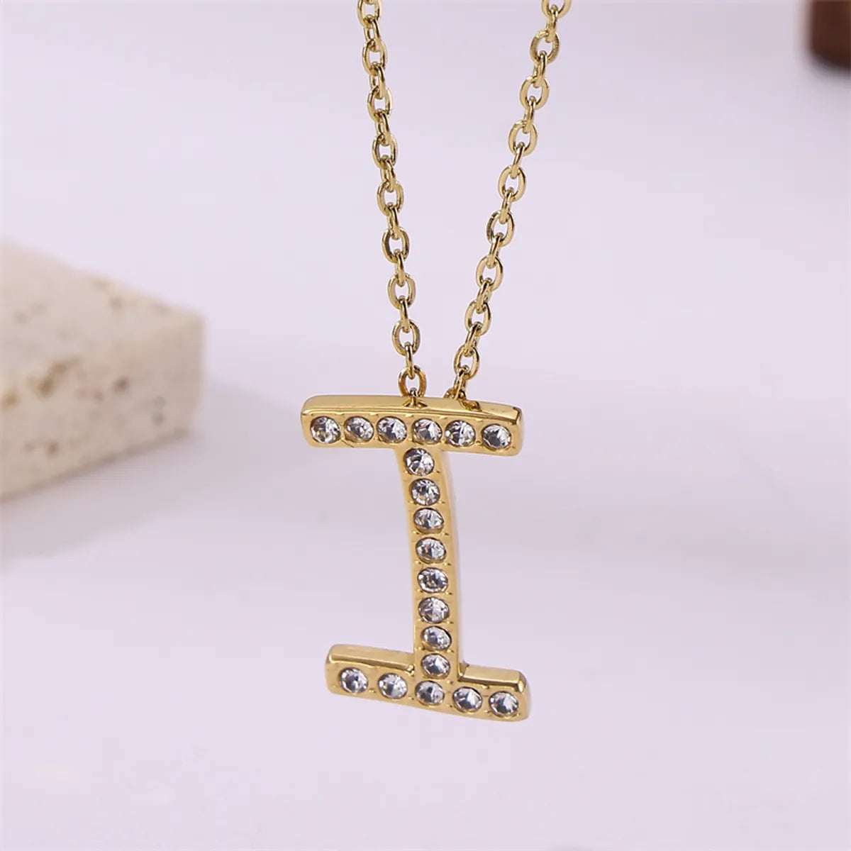 Wholesale Jewelry Simple Style Streetwear Letter Stainless Steel Zircon 18K Gold Plated Plating Inlay Pendant Necklace