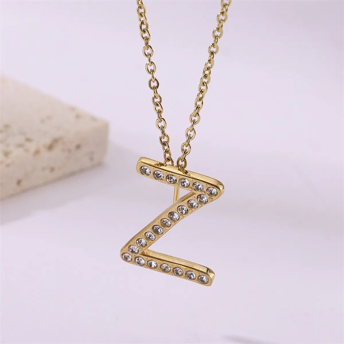 Wholesale Jewelry Simple Style Streetwear Letter Stainless Steel Zircon 18K Gold Plated Plating Inlay Pendant Necklace