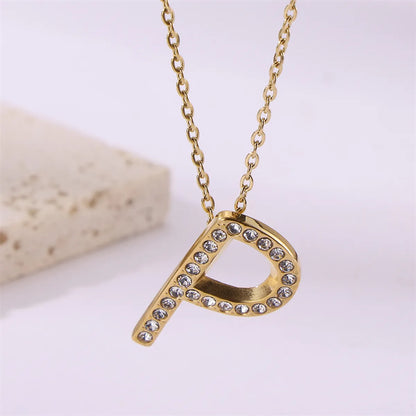 Wholesale Jewelry Simple Style Streetwear Letter Stainless Steel Zircon 18K Gold Plated Plating Inlay Pendant Necklace