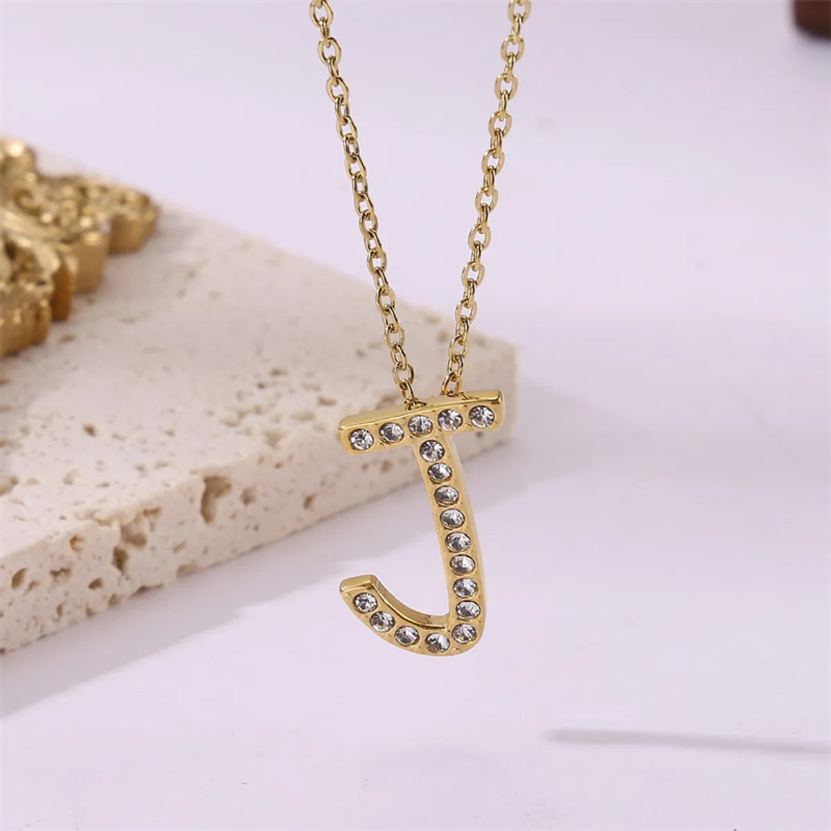 Wholesale Jewelry Simple Style Streetwear Letter Stainless Steel Zircon 18K Gold Plated Plating Inlay Pendant Necklace