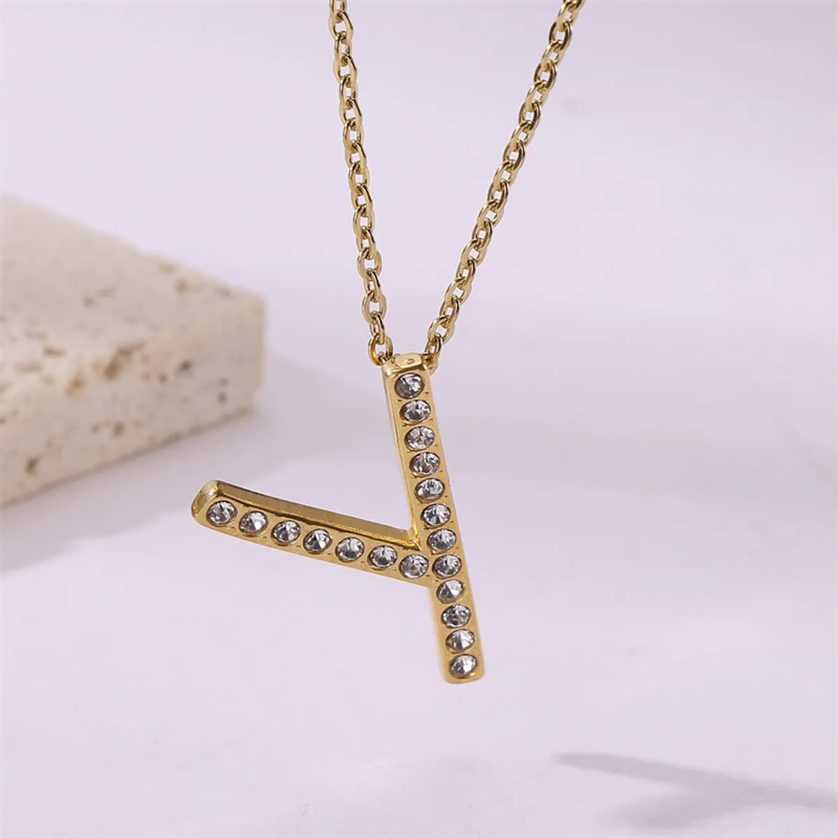 Wholesale Jewelry Simple Style Streetwear Letter Stainless Steel Zircon 18K Gold Plated Plating Inlay Pendant Necklace