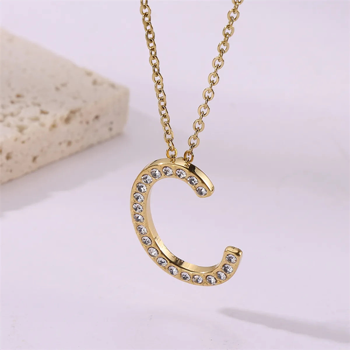 Wholesale Jewelry Simple Style Streetwear Letter Stainless Steel Zircon 18K Gold Plated Plating Inlay Pendant Necklace