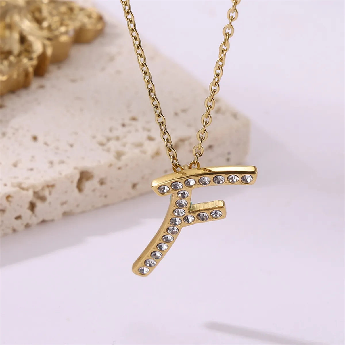 Wholesale Jewelry Simple Style Streetwear Letter Stainless Steel Zircon 18K Gold Plated Plating Inlay Pendant Necklace