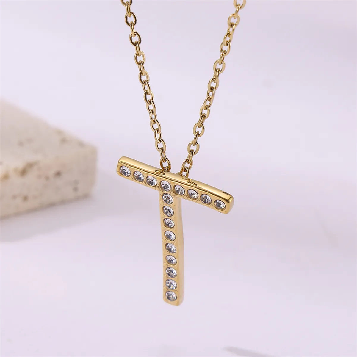 Wholesale Jewelry Simple Style Streetwear Letter Stainless Steel Zircon 18K Gold Plated Plating Inlay Pendant Necklace