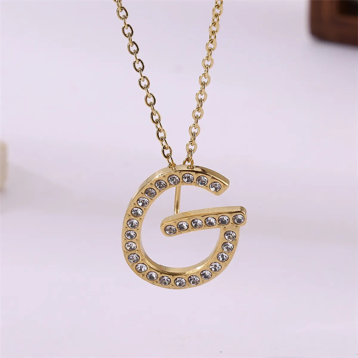 Wholesale Jewelry Simple Style Streetwear Letter Stainless Steel Zircon 18K Gold Plated Plating Inlay Pendant Necklace