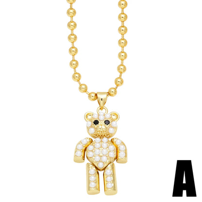 Simple Style Streetwear Little Bear Copper 18k Gold Plated Beads Pendant Necklace In Bulk