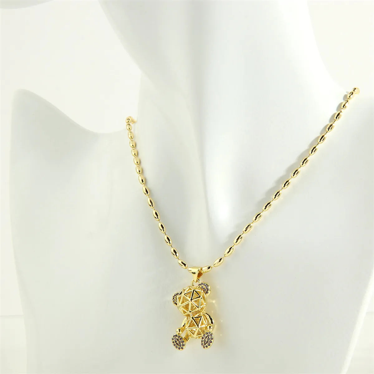 Simple Style Streetwear Little Bear Copper 18k Gold Plated Zircon Pendant Necklace In Bulk